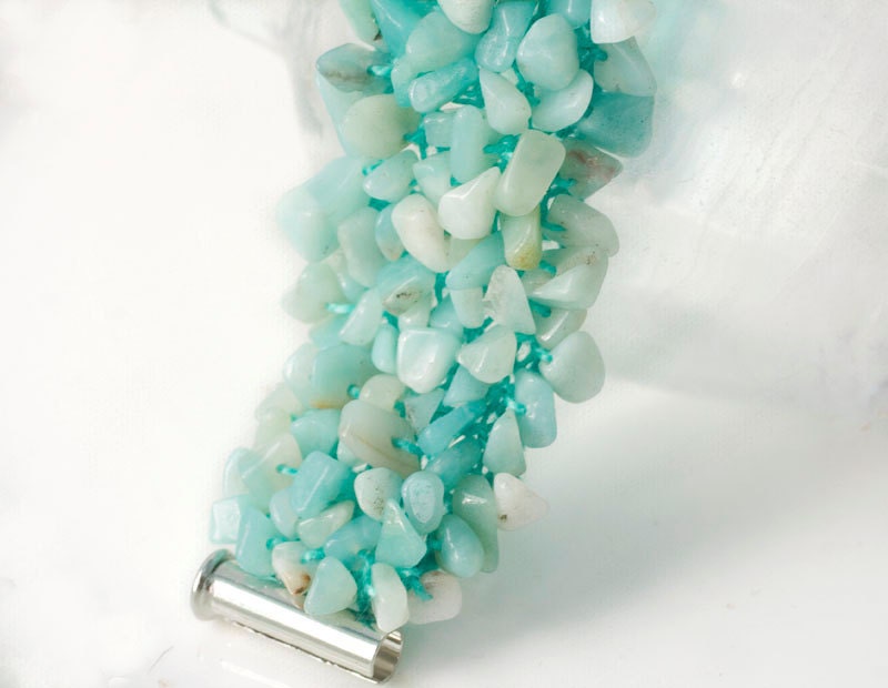 Turquoise Chip Bracelet, Bead Work Bracelet, Summer Fashion Jewelry, Holiday Accessories. Knitted Jewelry