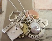 Hand Stamped Family Necklace ... Custom Mother's Necklace ... Personalized Jewelry ... Family Charm Necklace ... Metalwork Jewelry