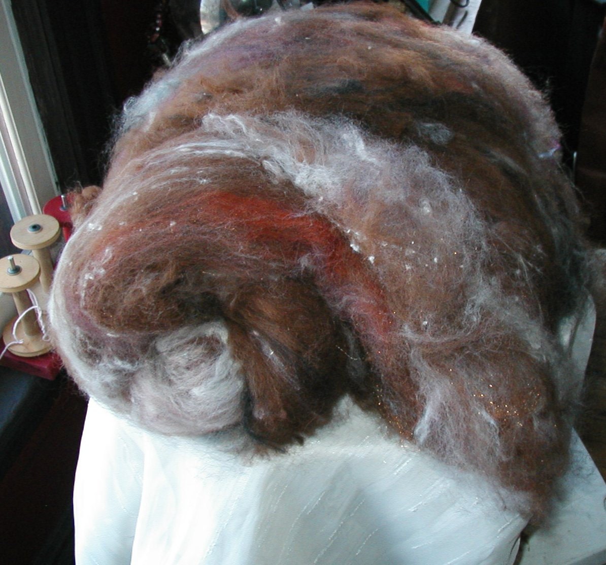 Cinnamon Dune alpaca, wool and angora spinning batt, 3 oz