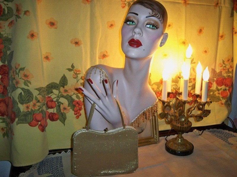 Vintage 1950s Gold Metallic Evening Bag Purse Handbag