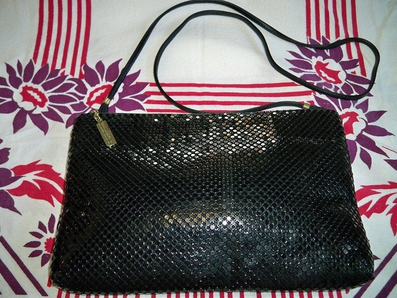 Vintage Whiting And Davis Black Mesh Shoulder Bag Purse