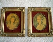 Vintage 1950s Framed 18th Century Rococo Ladies Portraits