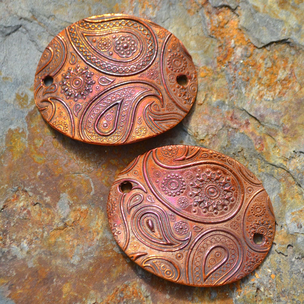 One (1) Copper Large Paisley Oval Free Form Bracelet or Necklace Component