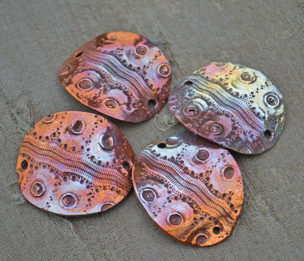 One (1) Copper Large Sea Urchin Oval Free Form Bracelet or Necklace Component