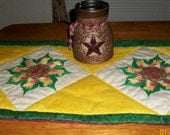 Floral Thread Painted  and Quilted Table Runner
