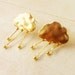 Raining. Vintage brass gold plated puffy cloud simple ear stud earrings with clear swavorski crystals as showering rain. Garden, bird, trees, wedding, bride, bridesmaid jewelry, wedding favor.