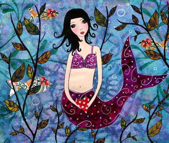 Children decor,Little Mermaid Painting, Art Print on Wood, Girl Nursery Decor, Fantasy Art