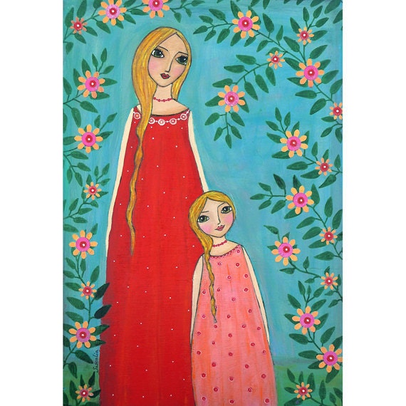 Mother and Child Painting Art Print Mounted on Wood