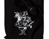 Alice in Wonderland - The White Rabbit on a Black Tote Bag