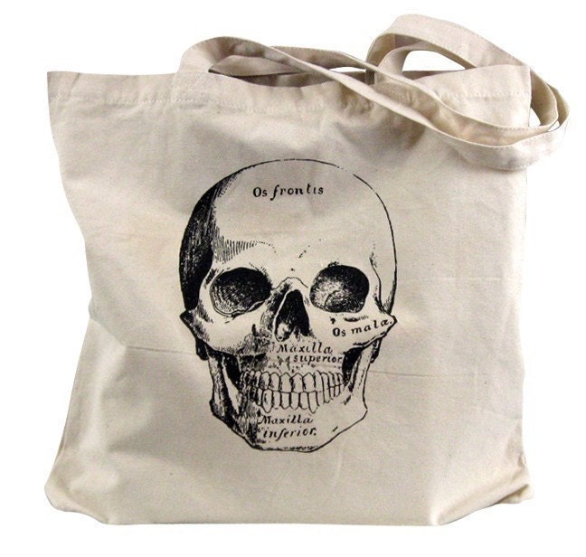 Canvas Tote  Bag - Anatomical Skull Tote Bag