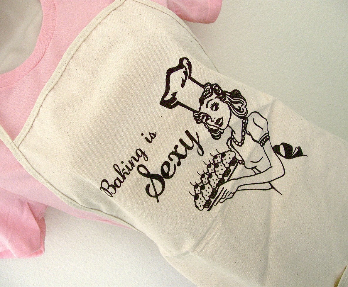 Canvas Apron - Baking is Sexy print on Natural Canvas Apron