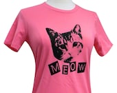 CAT T-Shirt - MEOW Kitty Cat Ladies Shirt - (Available in sizes S, M, L, XL)