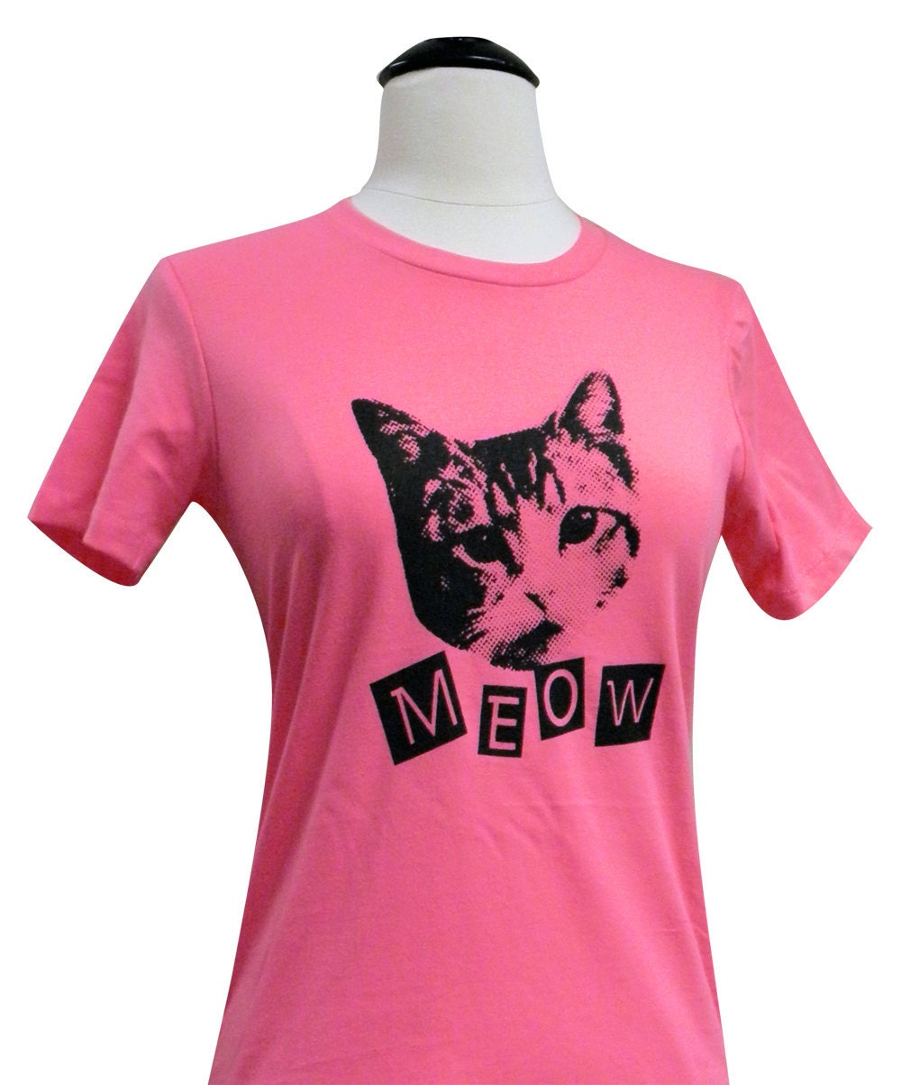 CAT T-Shirt - MEOW Kitty Cat Ladies Shirt - (Available in sizes S, M, L, XL)
