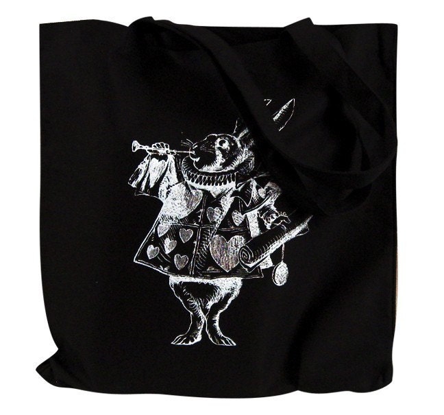 Alice in Wonderland - The White Rabbit on a Black Tote Bag