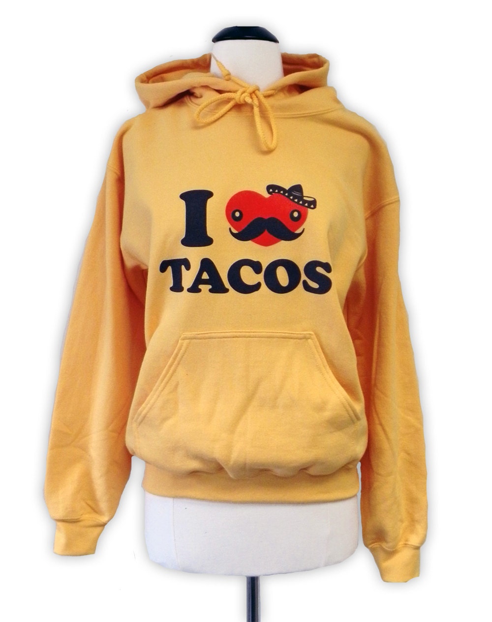 TACO Hoodie - I Love Tacos YELLOW Sweatshirt - Unisex Sizes S, M, L, XL