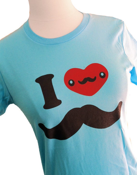 Mustache T-shirt - I Love Mustaches Print on a Ladies T-shirt  (Available in sizes S, M, L, XL)