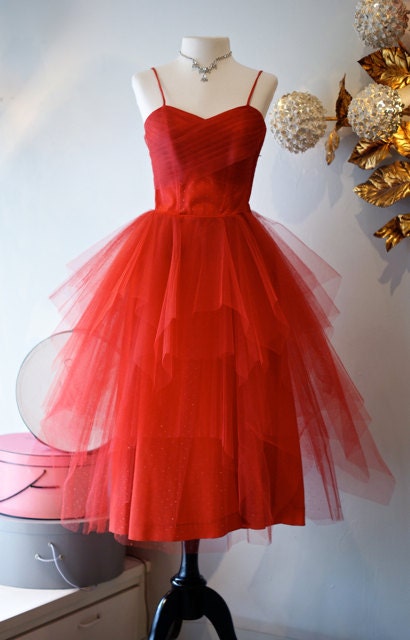Vintage 1950s Red HOT Emma Domb Prom Party Dress