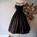 50s Dress / 50s Party Dress / Vintage 1950s Black Taffeta Party New Look Prom Dress with White Lace and Rhinestones Size S