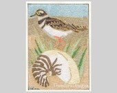 Micro Paper Mosaic Aceo  Bird and Shell  Original by Theodora
