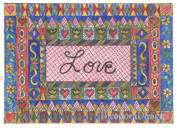 Love Fraktur Aceo Valentine  Print  by Theodora