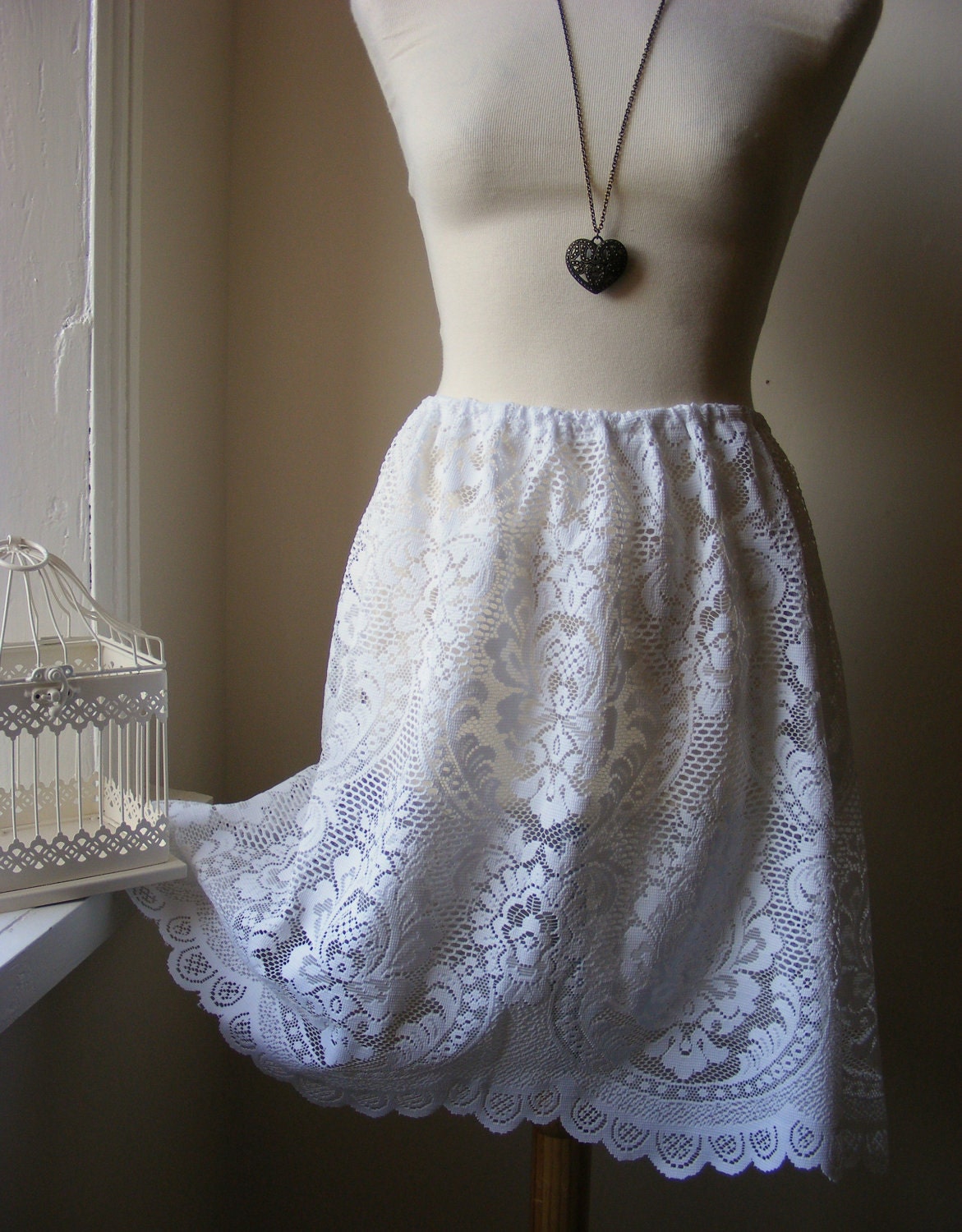 White Lace Skirt Bohemian Romantic Antique Lace Petticoat Skirt / Handmade / Choose your size