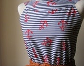 Nautical Anchors Away Boho Navy and White Striped 50s Inspired Dress / Handmade / Choose Your Size