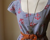 Nautical Anchors Away Stripe Tea Navy Blue White and Red Dress / Handmade / Choose Your Size