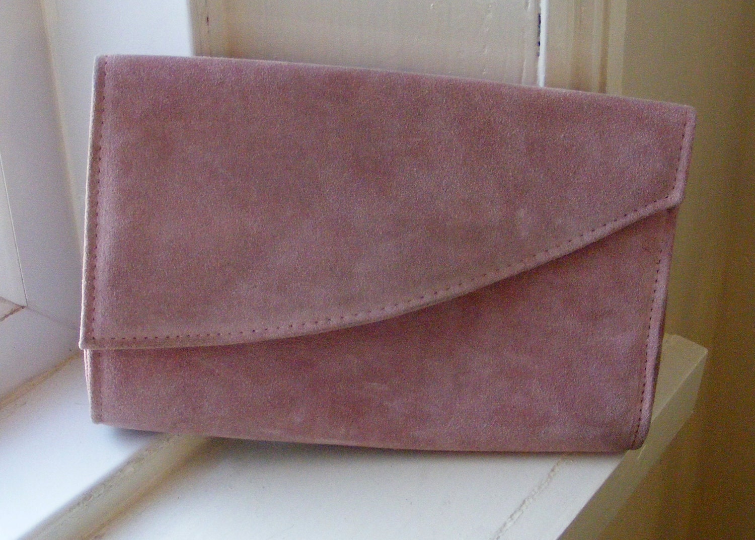 Beautiful Vintage BoHo Dusky Pink Soft Suede Clutch Bag...Purse