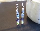 40% OFF Plum and acid green glass and embossed bead earrings