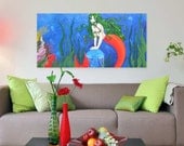 Little Mermaid girl anime manga original kawaii  oil painting 24x48