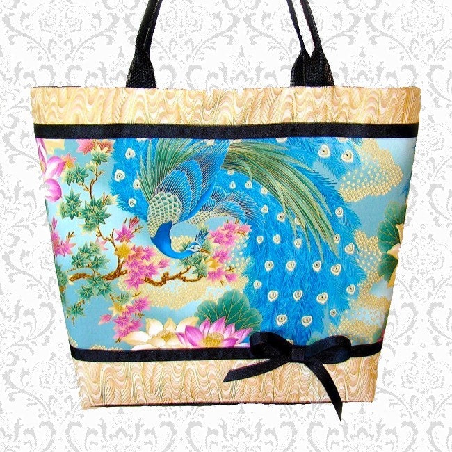 Empress Garden golden Peacock tote bag large purse