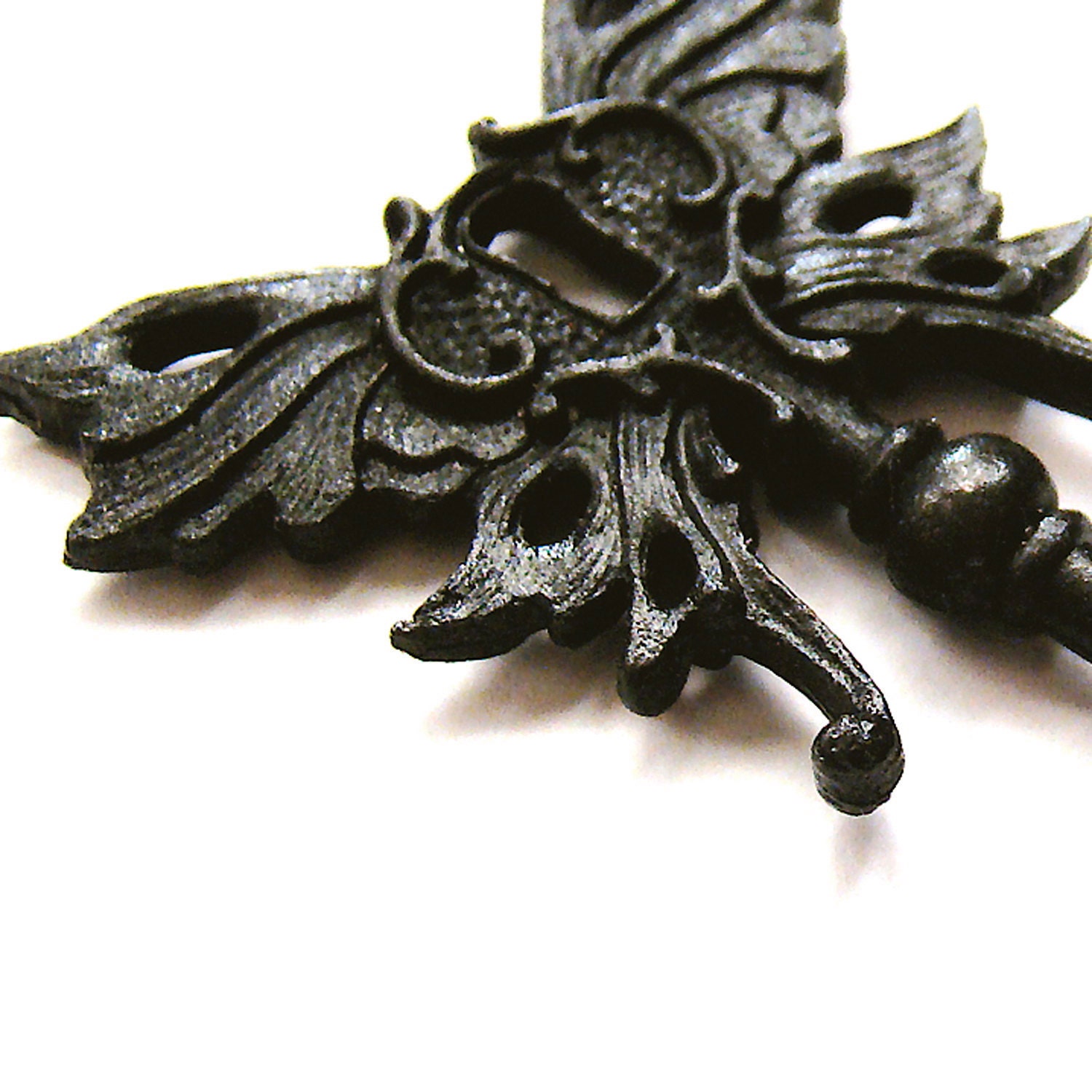 Winged key steampunk pendant Cast Iron finish BLACK SATIN