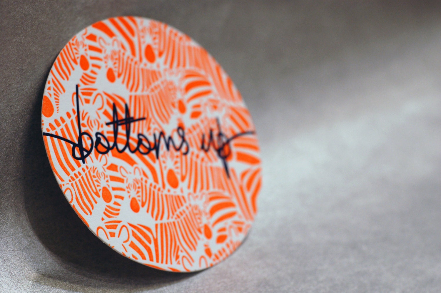 Letterpressed Neon Coasters - "Bottoms up"