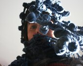 Hand Knit, Indigo, Egyptian Cotton Bobble Shawl by Picky