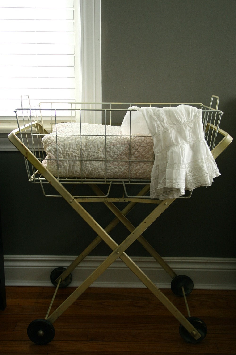 vintage rolling laundry cart