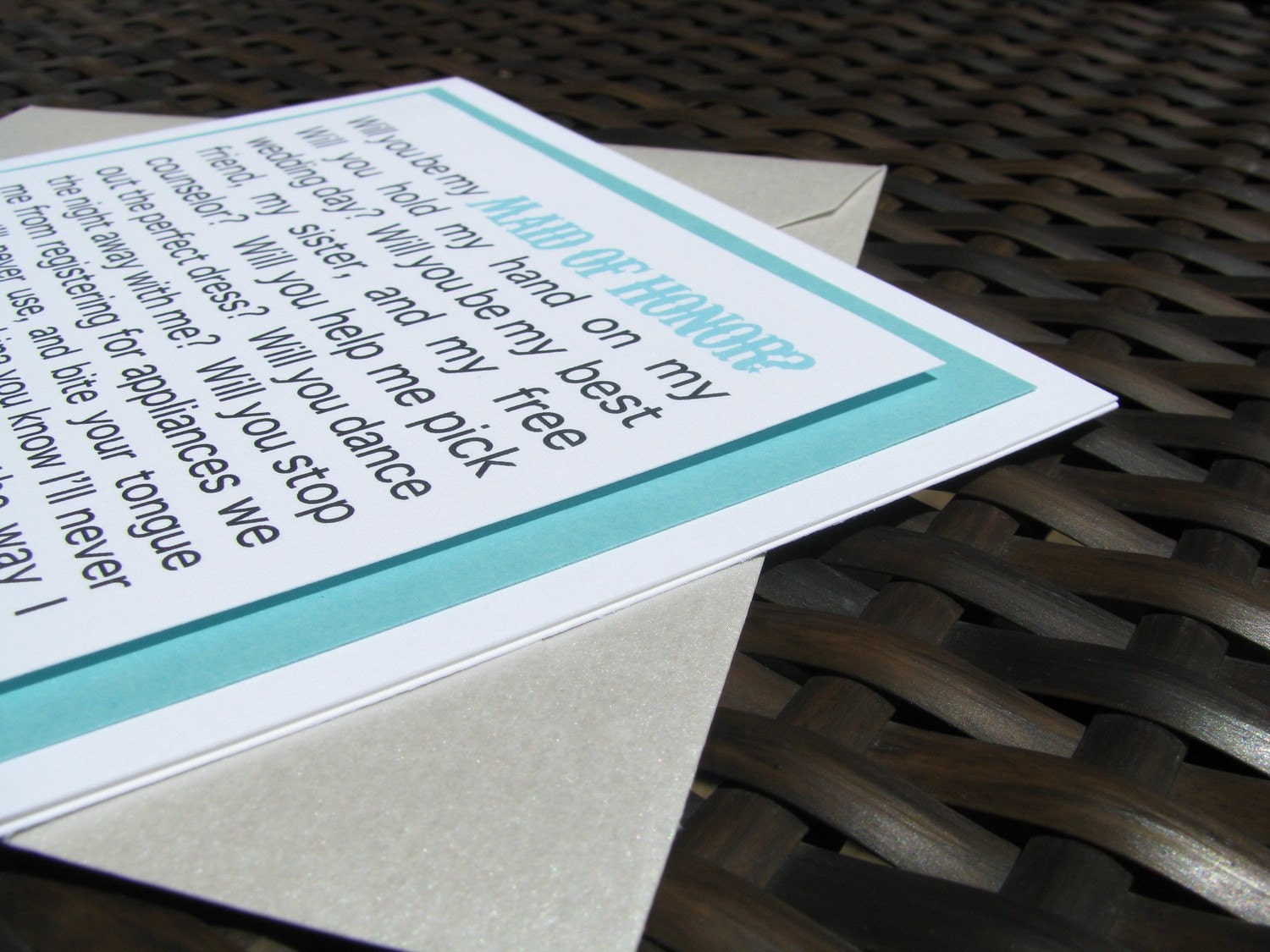 funny will you be my Bridesmaid card/ Maid of Honor card/ Matron of Honor card for the Tiffany bride