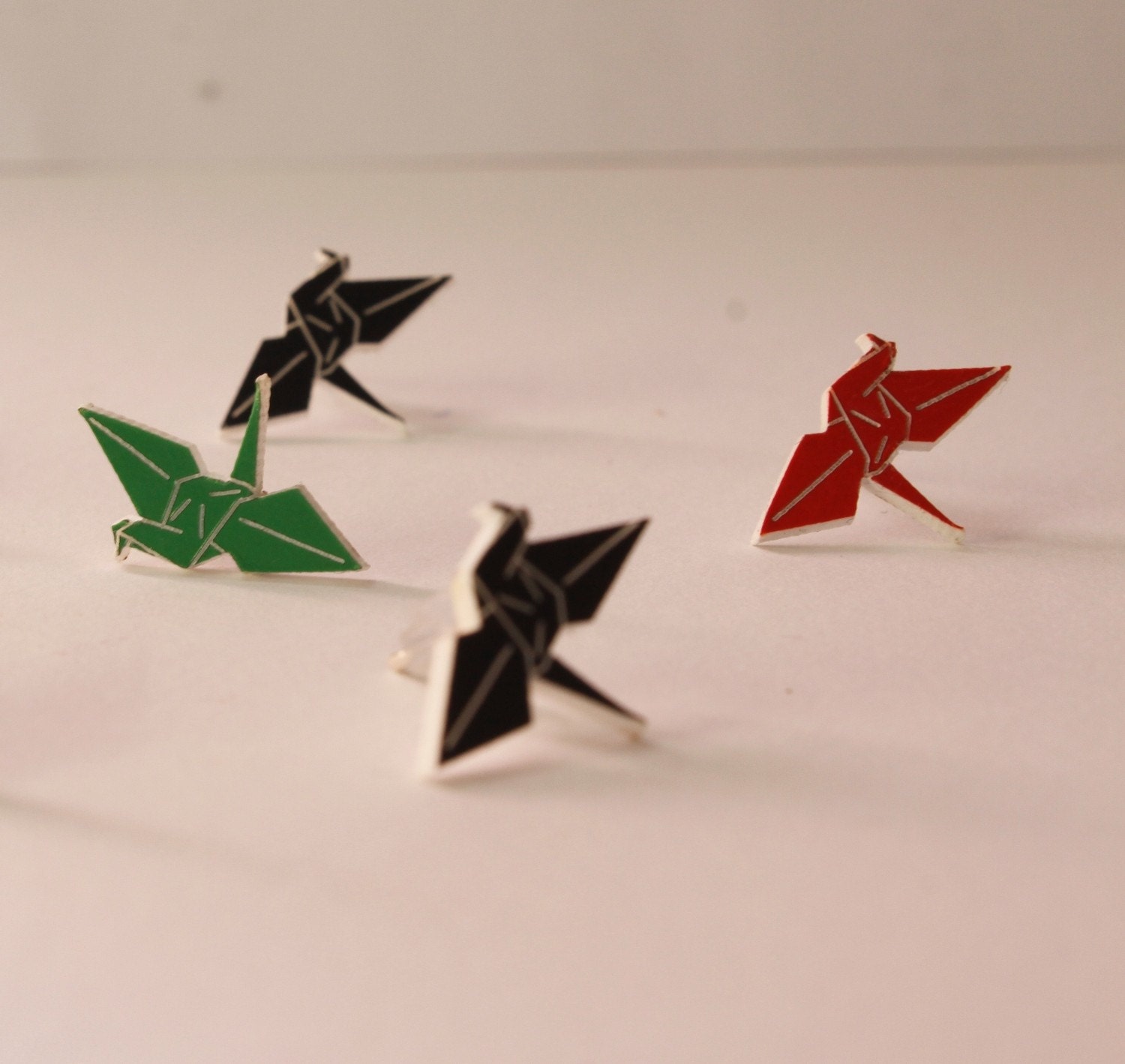 Red Origami Crane Stud Earrings