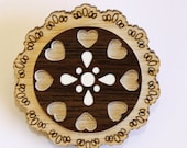 Brown and Hearts Doily Brooch