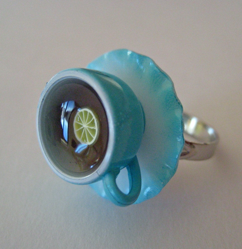 Cup of Tea with Lemon Ring -  Blue Teacup
