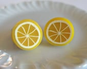 Lemon Slice Post Earrings - Mini Food Jewelry - Polymer Clay