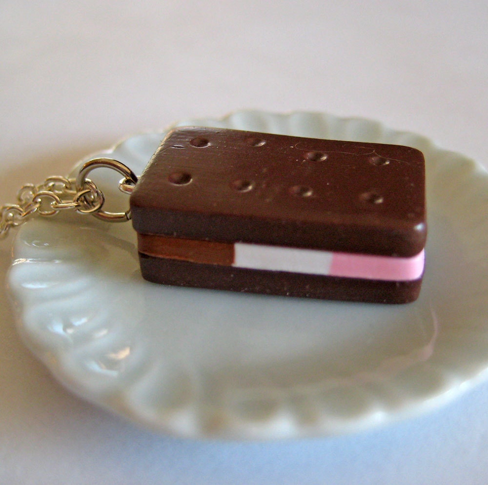 Ice Cream Sandwich Necklace - Food Jewelry - Neapolitan