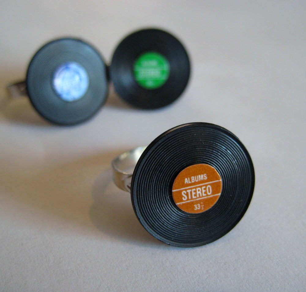Miniature Vinyl Record Ring - You Pick the Color