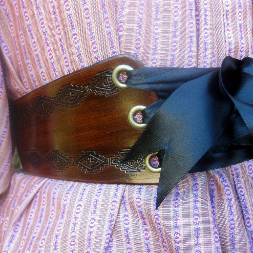 Southwest Sweetheart...... Navajo Print Stamped Leather Ribbon Laced Belt