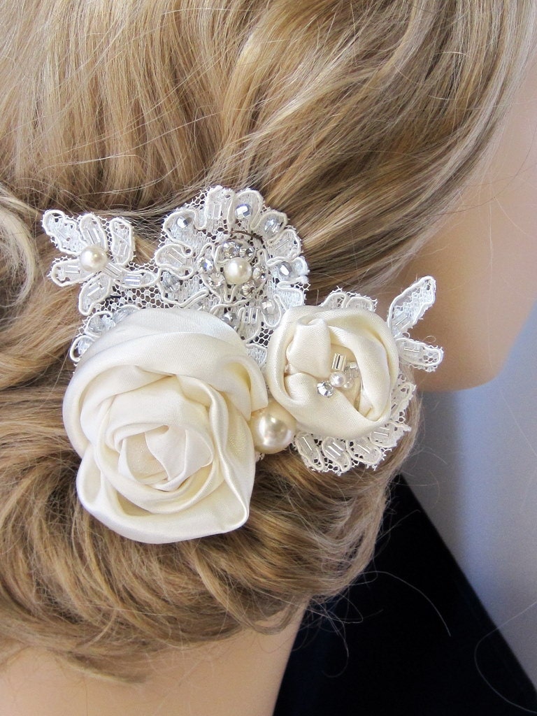 Bridal hair accessory, Bridal Hair Piece, Wedding silk hair flowers, Wedding Hair Clip, bridal fascinator