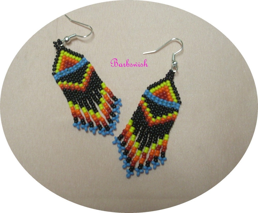 Indian Style Seed Bead Earrings VIBRANT by Barbswish on Etsy