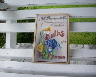 Charming 5x7 Cream White Distressed Decoupaged Seed Catalogue Ad plaque