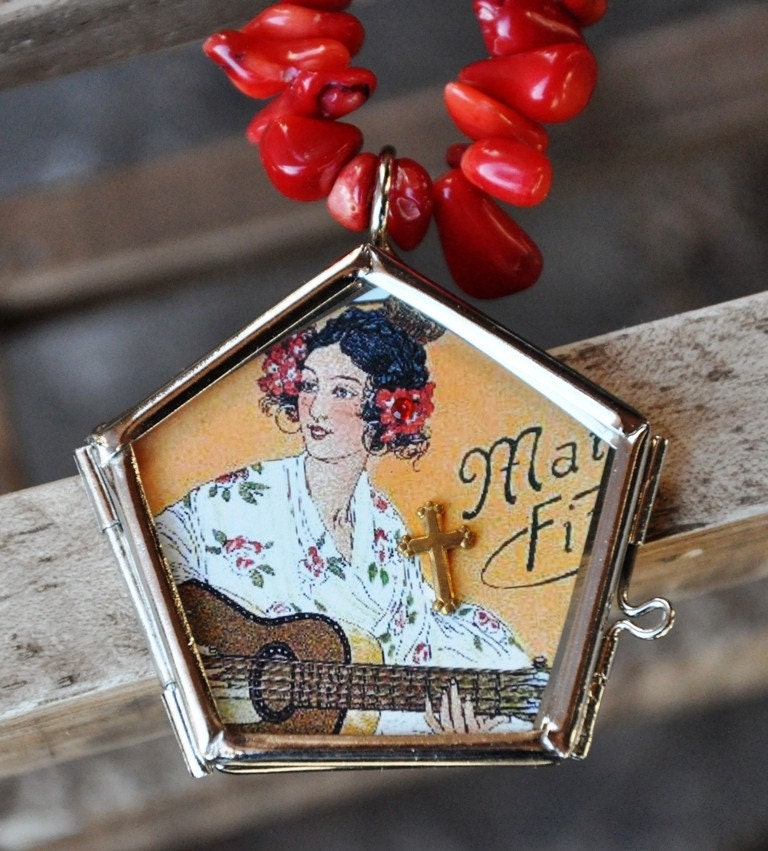 Red Coral Guitar Lady Necklace