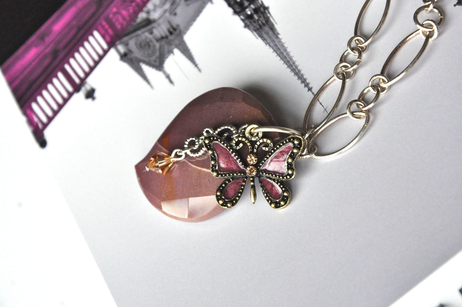 Purple Butterfly Mookaite Sterling Silver Necklace