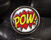 Retro Comic Pow Vintage Adjustable Glass Ring RR-154-G