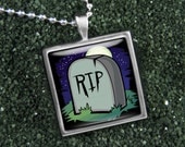 Spooky RIP Cemetery Halloween Horror Zombie Silver Pendant Necklace S-48